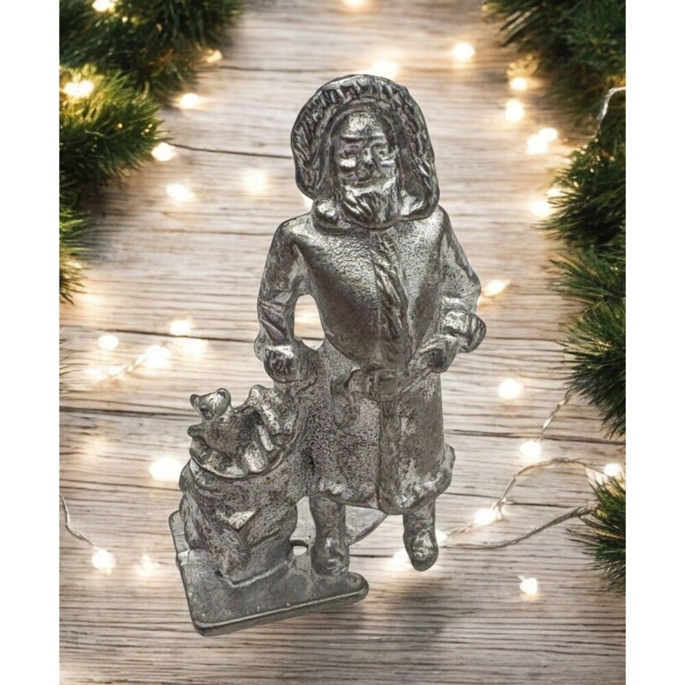Vintage Pewter Old World Santa Claus Figurine With Toy Sack Christmas Decor